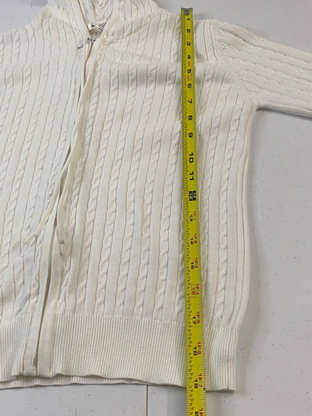Old Navy Cable Knit Hoodie XS White Zip Up Cotton Sweater Womens - Picture 4 of 9